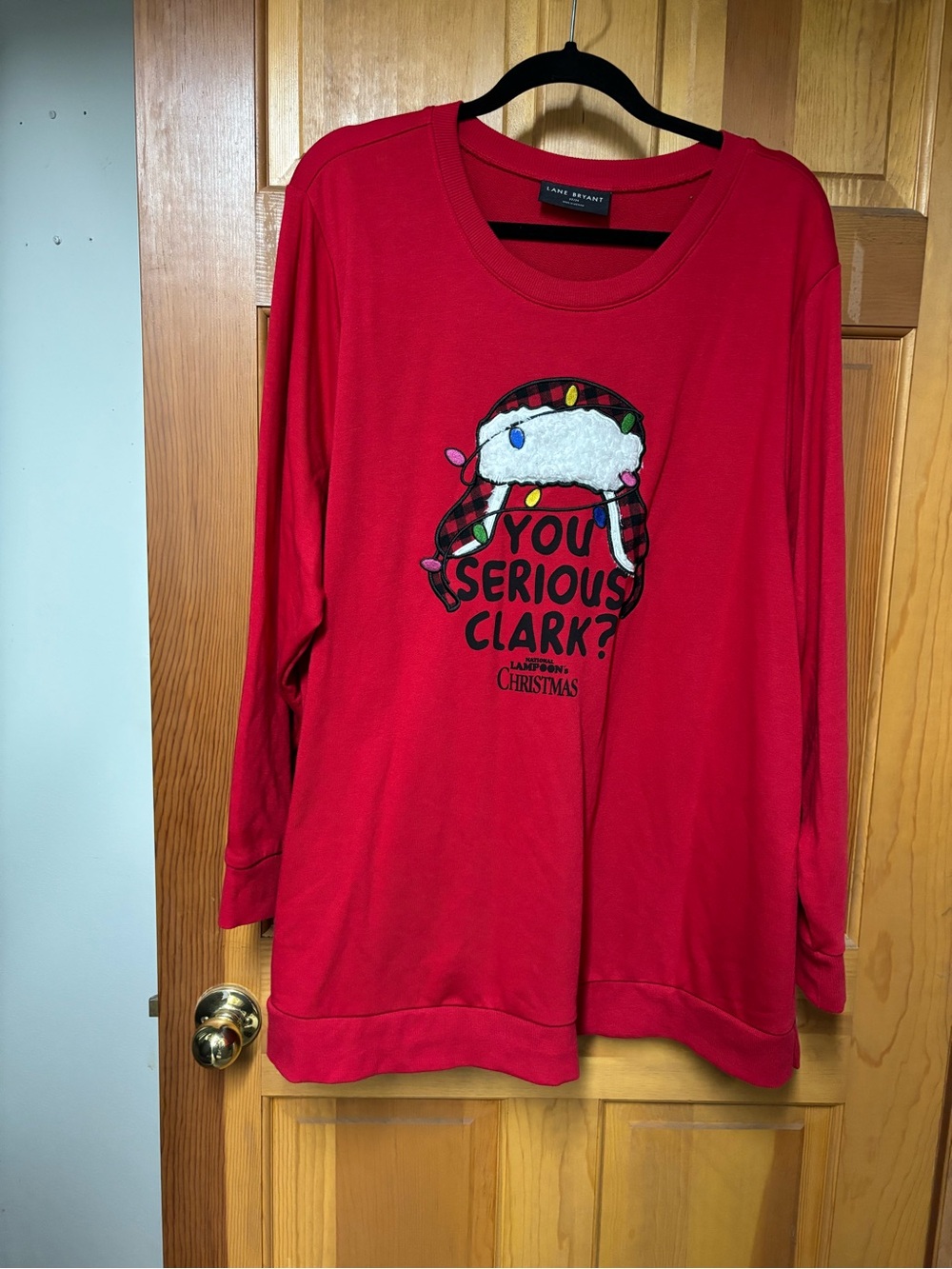 Lane Bryant Red Holiday Graphic Pullover - 'You Serious Clark?'